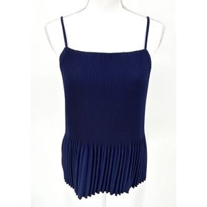 Elegant Navy Blue Pleated Women's Blouse